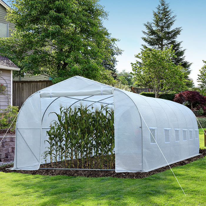 Outsunny 26'l X 10'l X 6,8' H Grand Clocher Walk-in Serre De Jardin Exterieur Tunnel De Graines De Plantes Tente De Culture Cadre En Acier De Qualite Superieure Blanc