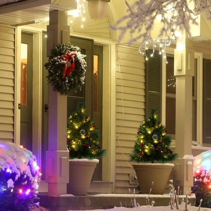 Homcom Sapin De Noel Artificiel Pre-eclaire De 0.9 M 2 Pieces Avec 24 Lumieres Led Blanc Chaud Et 70 Embouts