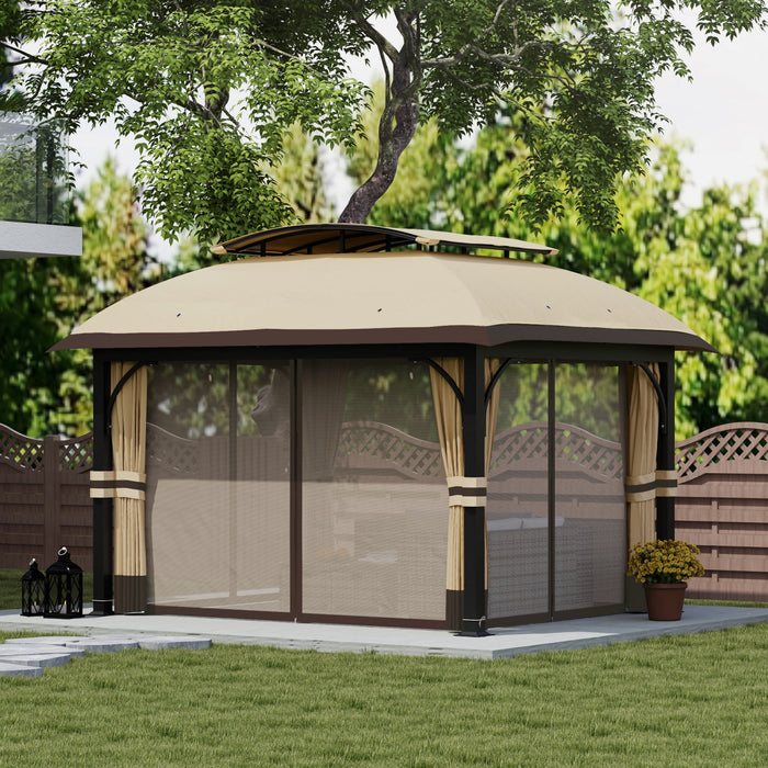 Outsunny Tonnelle A Double Toit 11 x 13' Avec Filet Et Rideaux, Kaki