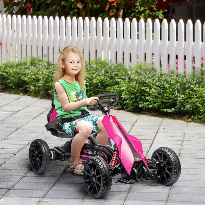 Aosom Kart Electrique, Voiture De Course Exterieure 12 V Pour Enfants, Avec Marche Avant Et Arriere, Vitesse Reglable, Ages De 3 A 8 Ans, Rose