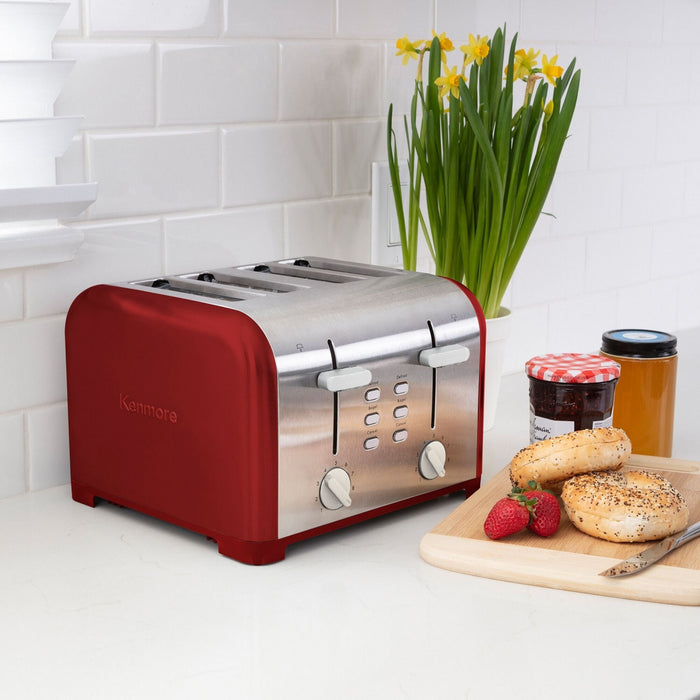 Grille-pain Kenmore à 4 tranches avec deux panneaux de commande, rouge - KKTSDC4SR