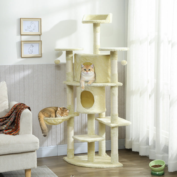 Arbre a chat de 62 pouces avec poteau a griffer pour chats d'interieur