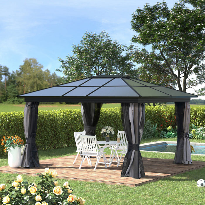 Outsunny Gazebo 12' x 15' avec toit rigide en polycarbonate et structure en aluminium