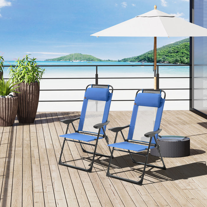 Outsunny Ensemble De 2 Chaises De Patio Pliantes Inclinables, Bleu