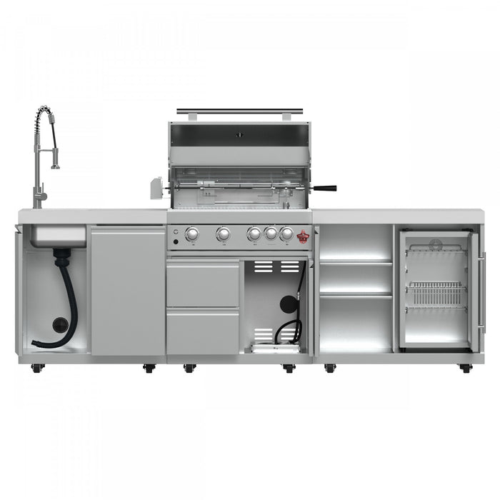 Cuisine d'exterieur Bulnes – BBQ en acier inoxydable de 60 000 BTU et comptoirs blancs – FODKT2506WHT