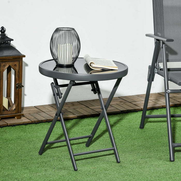 Outsunny Table Pliante D'exterieur 18\" Avec Plateau En Verre Trempe, Gris