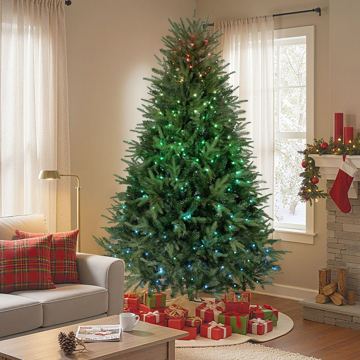 HOMCOM Sapin de Noel 6.5pi avec LED synchronisees, sapin avec telecommande