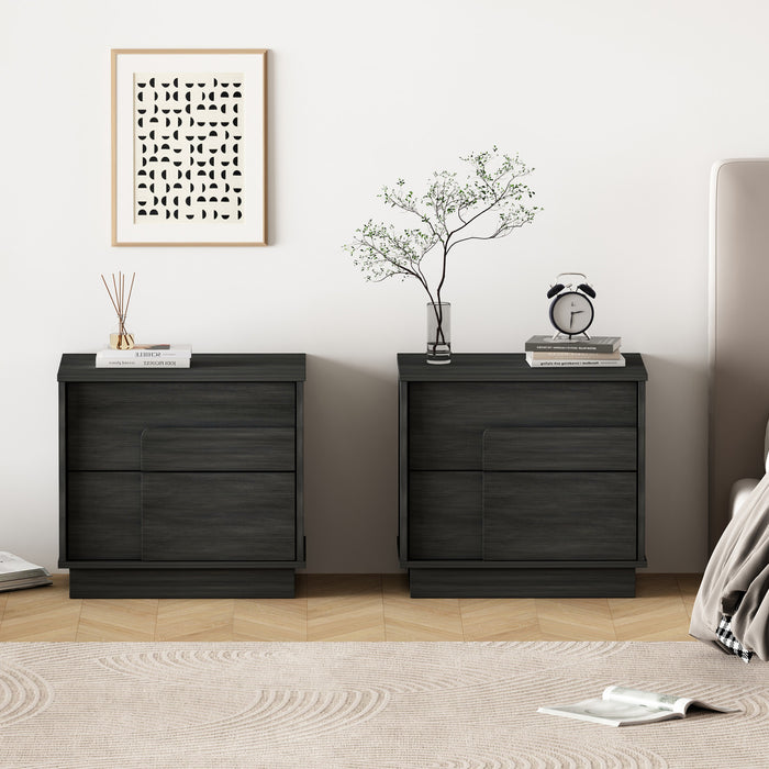 Table de nuit Horizon Modern 56 cm en gris charbon (2 tiroirs) - Lot de 2