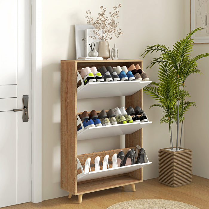 HOMCOM Armoire a chaussures avec 3 portes rabattables, blanc