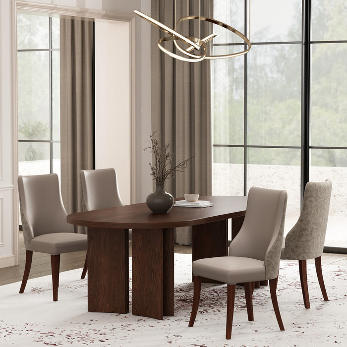 Chaise de salle a manger moderne Connie en cuir vegetalien et velours avec structure en bois, taupe - Lot de 4