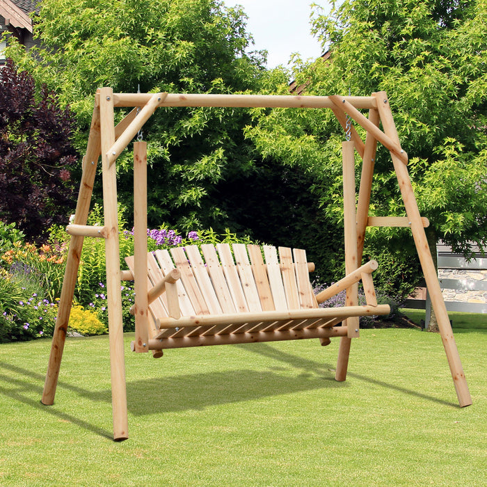 Causeuse D'exterieur Outsunny De 6,5 Pi Pour 2 Personnes Balancoire De Jardin En Bois Massif Naturel Sur Pied
