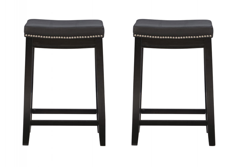 Tabouret Claridge de hauteur comptoir en similicuir noir et sans dossier - ensemble de 2