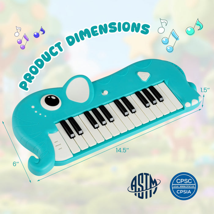 Costway Clavier de Piano pour Enfants 25 Touches en Forme d'Elephant, Jouet Piano Numerique avec Musique et Lumieres Integrees - Bleu