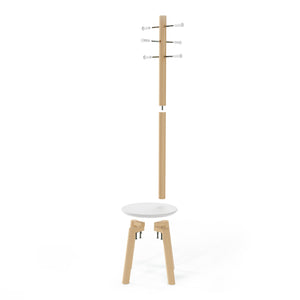Portemanteau et tabouret modernes Pillar de Umbra en bois - blancs et naturels