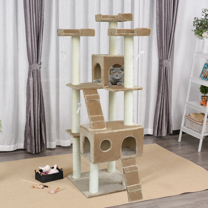 Pawhut 71-inch Cat Tree Furniture Pet Tower House Avec Scratch Post Et Condo, Beige