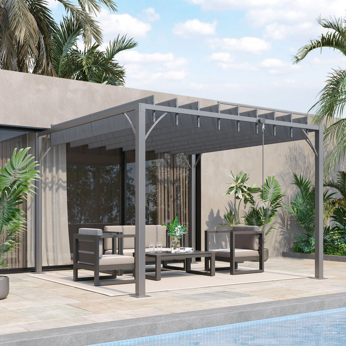 Outsunny Pergola Exterieure 9.5' X 9.7' Avec Toit Retractable, Auvent De Pergola A Persiennes En Aluminium, Abri De Patio Avec Piquets De Sol Pour Patio, Pelouse, Jardin, Gris