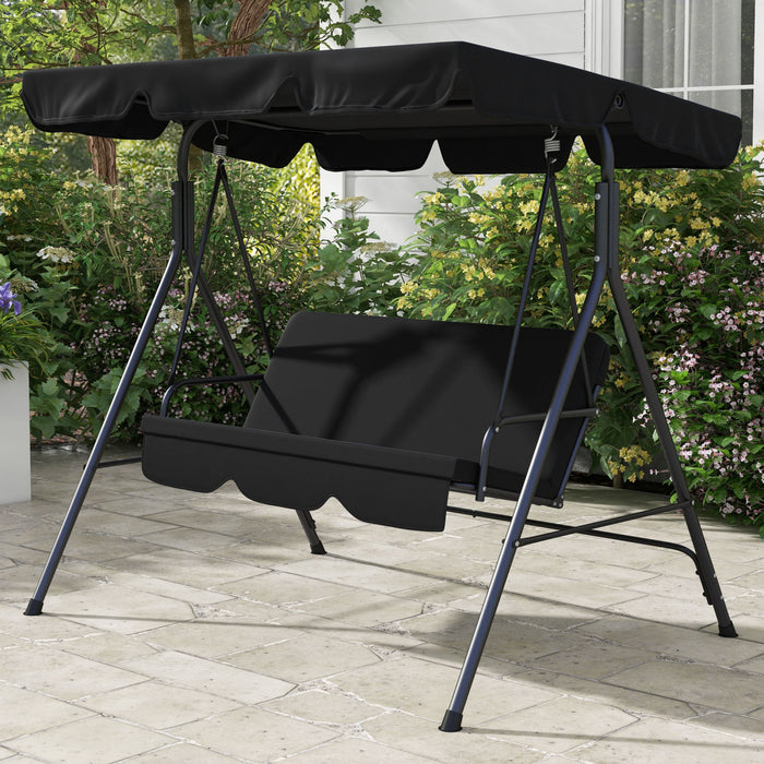 Outsunny Balancoire De Patio 3 Places Avec Auvent Reglable, Noir