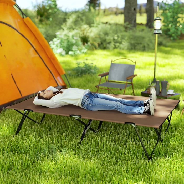 Outsunny Lit De Camp Pliable Pour Deux Personnes Avec Sac De Transport Kaki