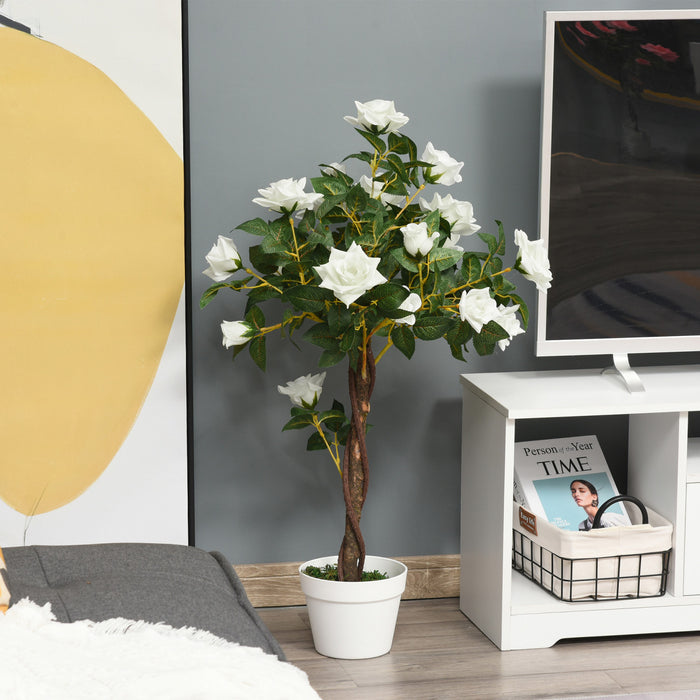 Outsunny Arbre Decoratif a Roses Artificielles avec Fleurs Realistes, Blanc