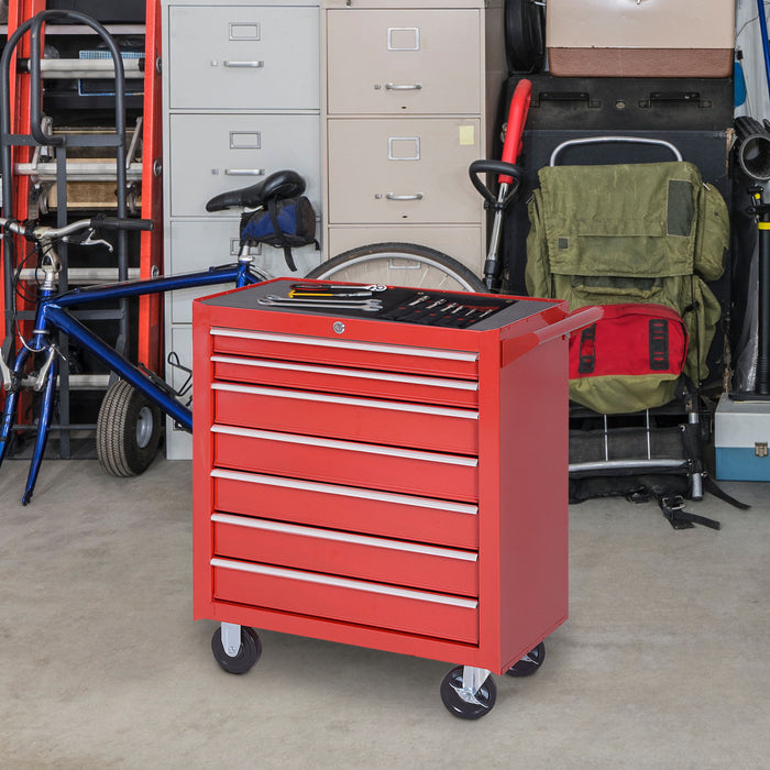 Homcom Coffre A Outils En Acier Verrouillable A 7 Tiroirs Poignee