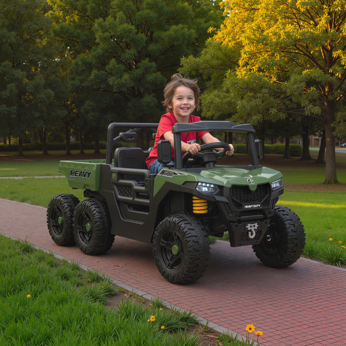 Qaba Electric Ride On Car with 6 Wheels, 24V 4WD Battery Powered Ride On Truck with Dump Bed, Remote Control, Wheel Suspension, Lights and Music for Kids 3-8 Years, Green