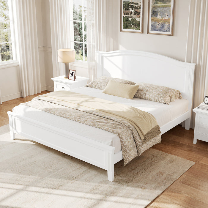 Lit plateforme Benson en bois massif format Queen avec tete de lit elegante, blanc