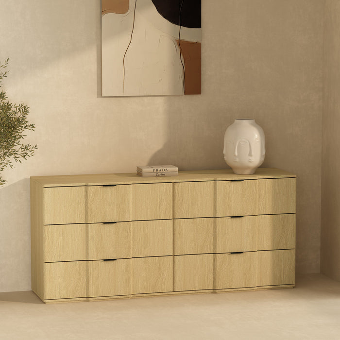 Commode Clive style milieu du siecle 72\" en chene naturel (6 tiroirs)