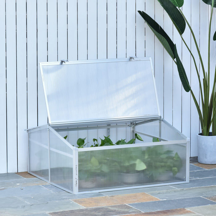 Outsunny Serre Aluminium Jardin Sureleve Portable Avec Toit Ouvrant Pour Interieur, Exterieur, Fleurs, Legumes, Plantes, 39\" x 39\" X 19\"