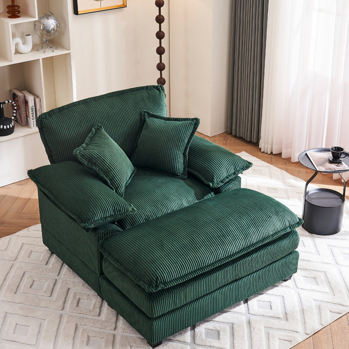 Liam Canape d'interieur moderne en velours cotele 46,9\" avec 2 coussins moelleux, Vert