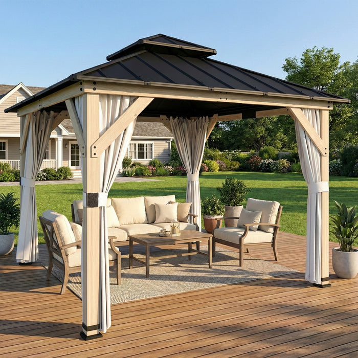 Outsunny Tonnelle de Jardin 305 x 305 cm avec Toit Rigide en Acier Galvanise Double Niveau