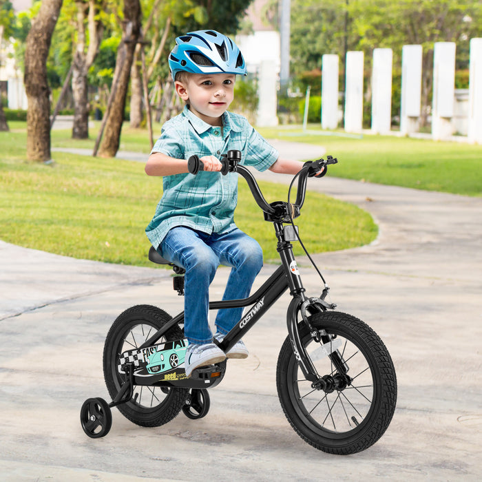 Costway 14\" Velo D'entrainement Pour Enfants Avec Roues D'entrainement Amovibles Pneumatiques Noir