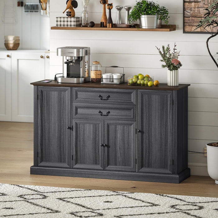 HOMCOM Buffet de style campagnard 58 po avec station de charge, noir