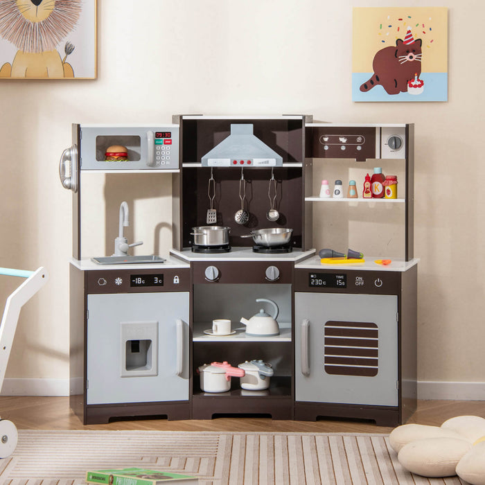 Costway Pretendre Jouer Cuisine Pour Enfants Tout Petit Enfant Age De 3 + Jeu De Jouet En Bois Avec Capuchon Gamme Marron