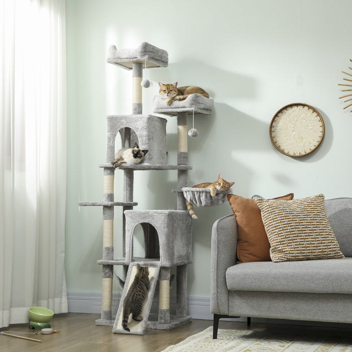 Arbre a chat PawHut de 99 cm pour interieur, tour a chat avec griffoirs, niche, perchoir, plateformes, centre d'activites pour chatons a plusieurs niveaux, blanc