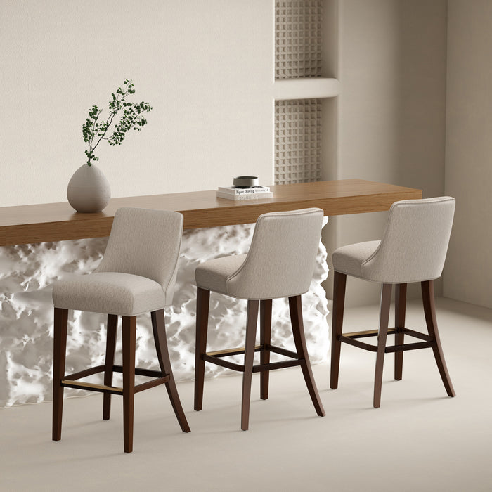 Tabouret de bar moderne Beever en bois et chenille taupe - Lot de 3