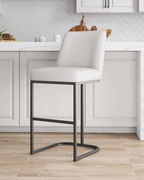 Tabouret de bar moderne en metal et tissu Serena, blanc