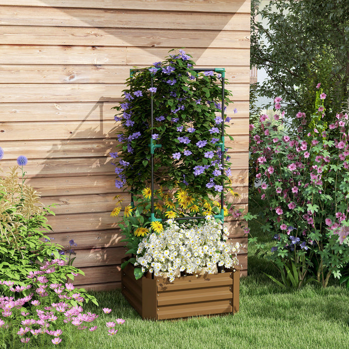Outsunny Lit De Jardin Sureleve Galvanise Avec Cage En Treillis, Marron