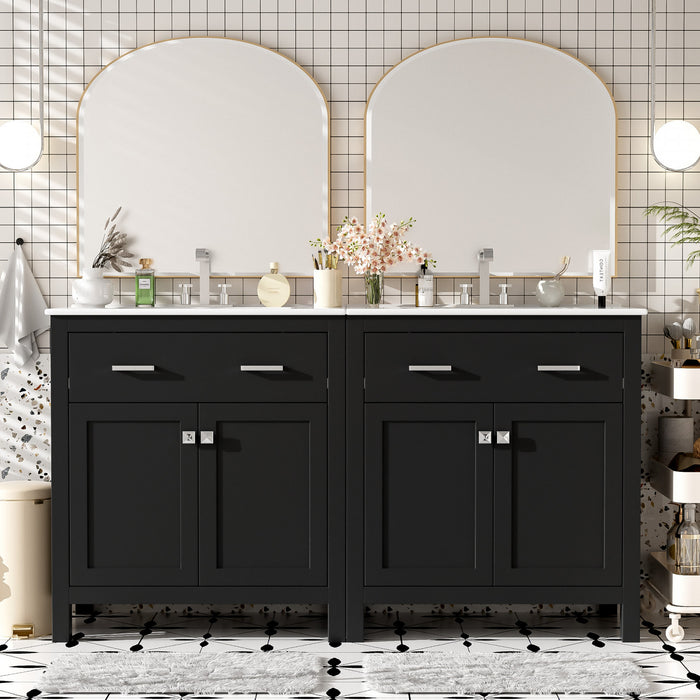 Meuble de salle de bain double moderne Felix 60 pouces avec lavabo ceramique et rangement, noir