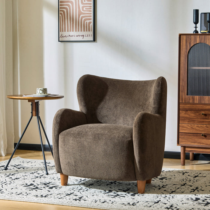 Sophia Fauteuil confortable rembourre avec dossier a oreilles, marron fonce