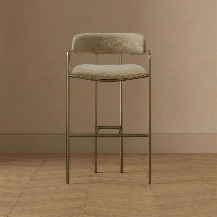 Tabouret de bar en metal rembourre style mid-century moderne Serene, coloris taupe