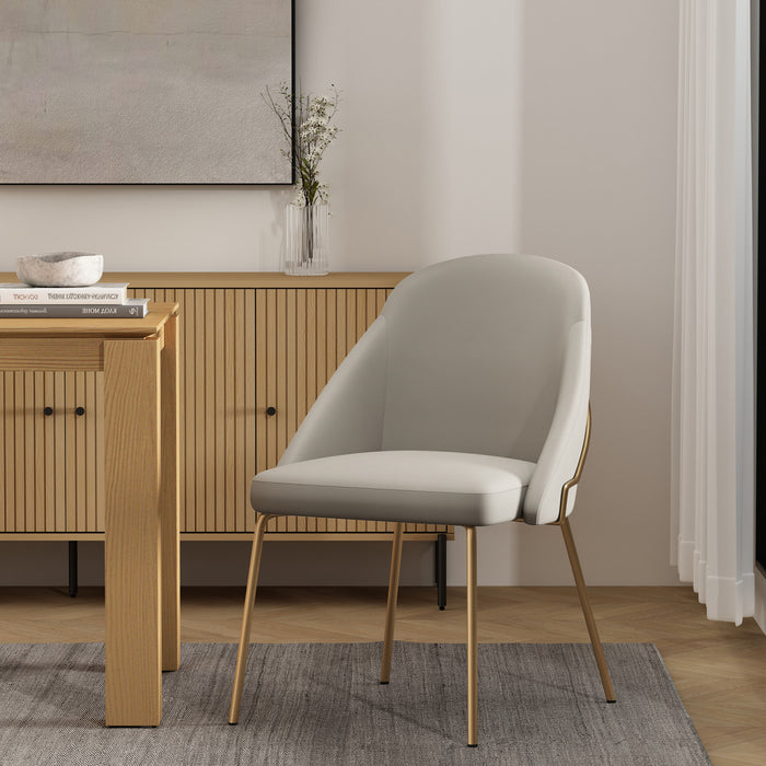 Chaise de salle a manger moderne Gracie en metal et cuir vegetalien, gris pierre et or