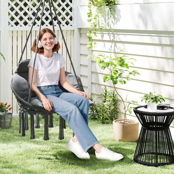 Outsunny Chaise Hamac Suspendue, Balancelle d'Exterieur Style Boheme avec Coussin, Gris