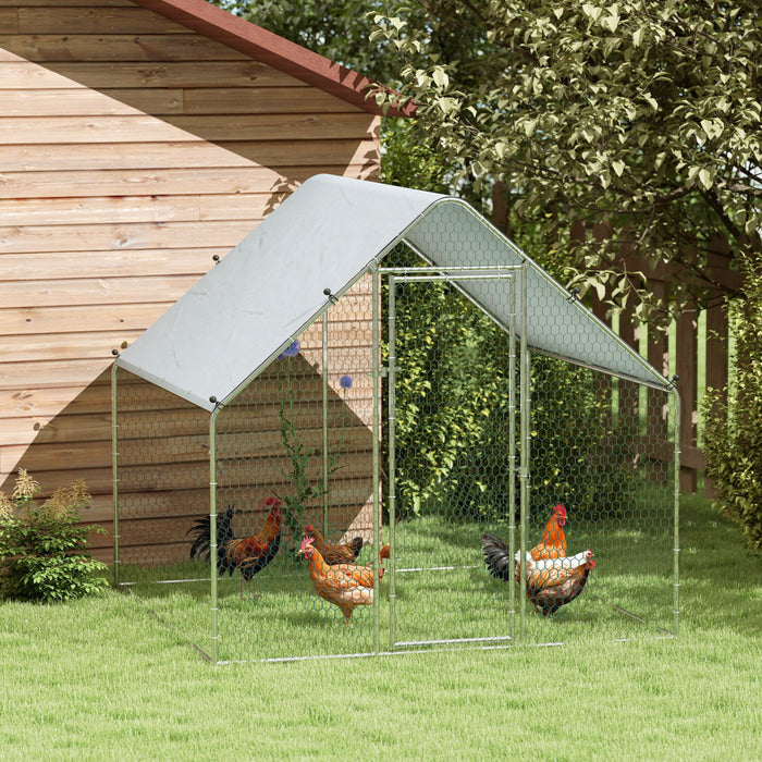 PawHut Poulailler Metallique, Grand Enclos de Marche pour Poules, Cage pour 4-6 Poules, Canards, Lapins, avec Couverture Resistante a l'Eau et aux UV, pour Jardin