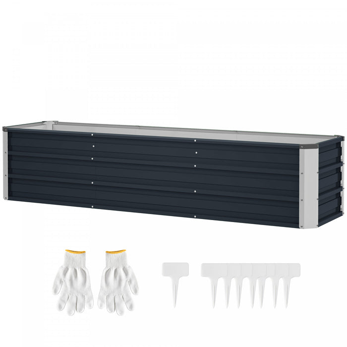 Outsunny Lit de jardin sureleve galvanise, gants d'installation, gris fonce