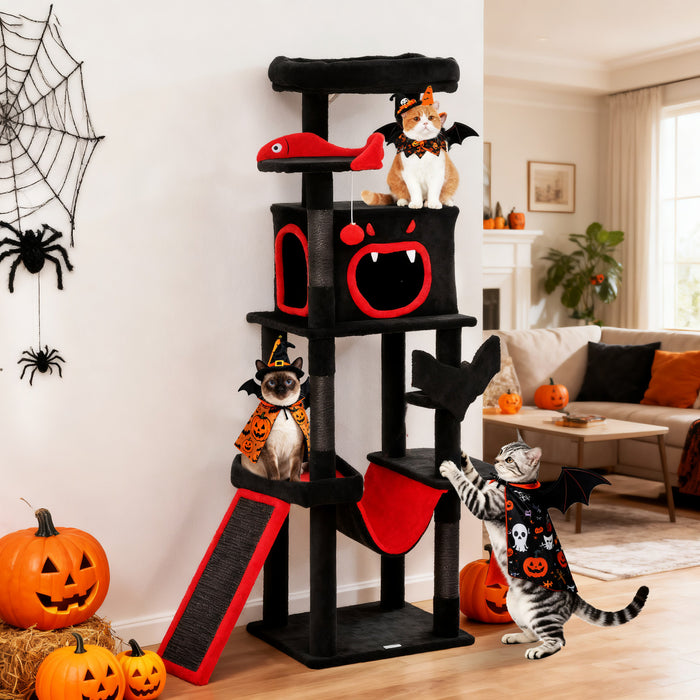 Arbre a Chat Gothique de 152 cm avec Lit en Forme de Cercueil pour Halloween