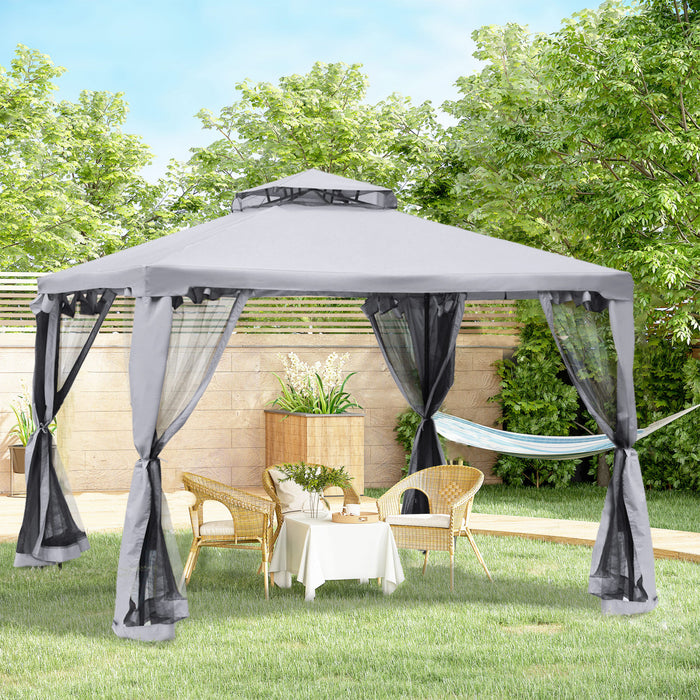 Outsunny Pavillon De Jardin Tonnelle Barnum Style Colonial Double Toit Toiles Moustiquaires Amovibles Zippees Gris