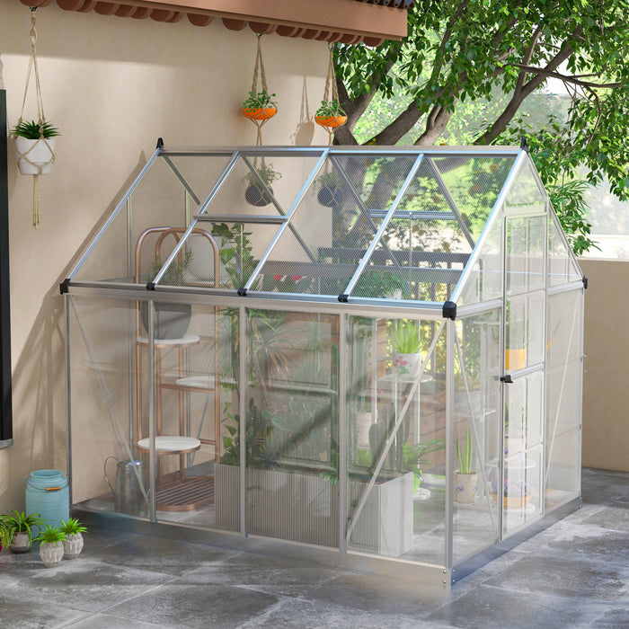 Outsunny Serre En Polycarbonate De 6' X 8', Argente