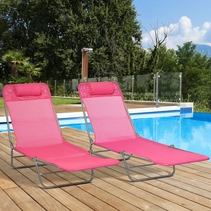Outsunnychaise Longue Pliante 2 Pcs, Chaises De Piscine Inclinables, Rose