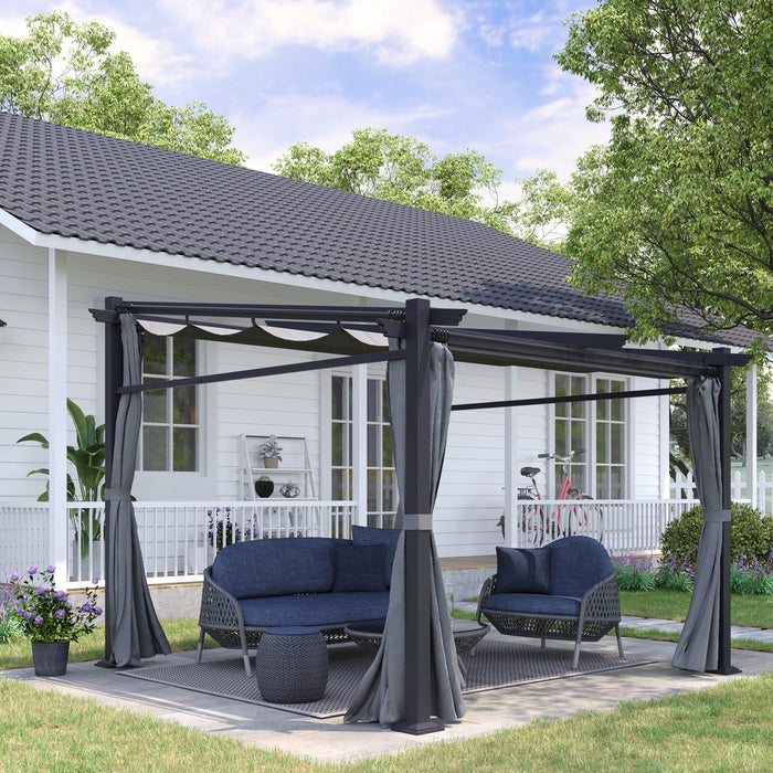 Outsunny Pergola Metallique De 9.7' X 9.7' Avec Toit Coulissant, Auvent De Pergola Retractable Pour L'exterieur, Patio, Gris Fonce