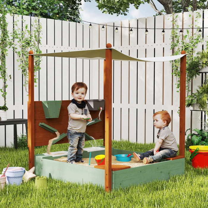 Qaba Bac a sable pour enfants avec auvent, mur de sable, doublure inferieure, bac a sable pour enfants en plein air pour pelouse, jardin, plage, pour 3 a 6 ans, 46\" x 44\" l x 50\"